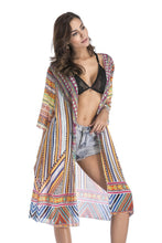 Load image into Gallery viewer, 4 pattern Beach bikini outer cover chiffon print middle sleeve shirt boho style