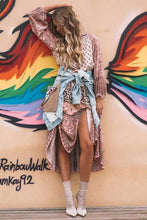 Load image into Gallery viewer, Pink Printed Wavy Ribbon Hollow Big Skirt Holiday Dress
