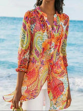 Load image into Gallery viewer, Plus Size Long Bohemian Jersey Nine Quarter Print Stand Regular Shirts