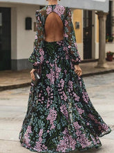 Load image into Gallery viewer, Women Floral Vintage Long Sleeve Backless Long Maxi Dress