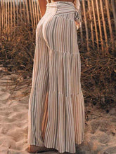 Load image into Gallery viewer, New Lace-up Striped Print Stitching Wide-leg Flared Trousers
