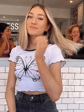Load image into Gallery viewer, Spring and Summer Simple Joker A Big Butterfly Printed Short Sleeve Top