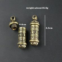 Load image into Gallery viewer, Brass Buddha Sutra Cylinder Pendant Keychain Hanging Necklace Jewelry Pill Box Medicine Case Container Bottle Keychains