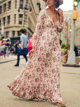 Load image into Gallery viewer, V-neck Floral-Print Bohemia Maxi Dress
