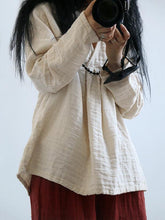 Load image into Gallery viewer, Solid Color Long Sleeve Linen Cotton Loose Tops Blouse
