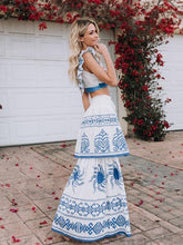 Load image into Gallery viewer, Print V Neck Sleeveless Tops High Waist Skirt 2 Pieces Set