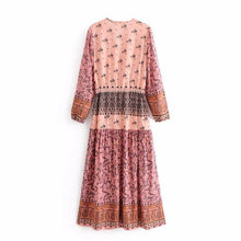 Load image into Gallery viewer, Pink Printed Wavy Ribbon Hollow Big Skirt Holiday Dress
