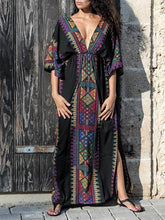 Load image into Gallery viewer, Bohemia Deep V Neck Split-side Elastic Waist Kaftan Beach Dress