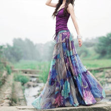 Load image into Gallery viewer, Bohemian Floral Printed Mid-Calf Pleated Chiffon Skirt
