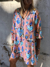Load image into Gallery viewer, New Womens Casual Print V-Neck Short Sleeve Mini Dress