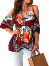 Load image into Gallery viewer, Summer Hot Women Clothes Casual Leisure Floral Shirt V Neck Tops Half Sleeve Blouse Beach