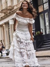 Load image into Gallery viewer, Women's Lace One Shoulder Lotus Leaf Wedding Evening Party Dress