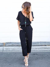 Load image into Gallery viewer, V Neck Short Sleeve Solid Color Jumpsuit Romper