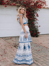 Load image into Gallery viewer, Print V Neck Sleeveless Tops High Waist Skirt 2 Pieces Set