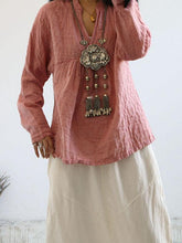 Load image into Gallery viewer, Solid Color Long Sleeve Linen Cotton Loose Tops Blouse