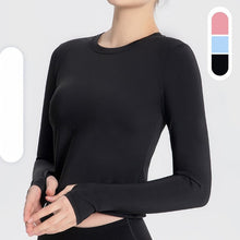 Load image into Gallery viewer, Sports Yoga Wear Women's Loose Slimming Blouse and Quick-drying Sportswear Solid Color Long-sleeved Yoga Wear with Hollow Back