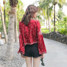 Load image into Gallery viewer, Autumn Ethnic Style Bohemian Embroidery V-Neck Long Sleeve Loose Chiffon Top