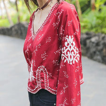 Load image into Gallery viewer, Autumn Ethnic Style Bohemian Embroidery V-Neck Long Sleeve Loose Chiffon Top