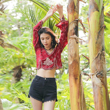 Load image into Gallery viewer, Autumn Ethnic Style Bohemian Embroidery V-Neck Long Sleeve Loose Chiffon Top