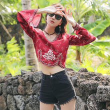 Load image into Gallery viewer, Autumn Ethnic Style Bohemian Embroidery V-Neck Long Sleeve Loose Chiffon Top