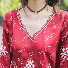 Load image into Gallery viewer, Autumn Ethnic Style Bohemian Embroidery V-Neck Long Sleeve Loose Chiffon Top
