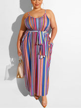 Load image into Gallery viewer, Large Women's Stripe Loose Dress with Belt and Suspender Summer