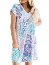 Load image into Gallery viewer, Fashion Womens Casual Loose sexy V-neck Tie-dye Pocket Short Sleeve Dress