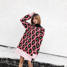 Load image into Gallery viewer, Fashion European And American Style High Collar Embroidery Contrast Color Love Geometry Pullover Sweater Top