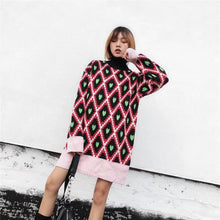 Load image into Gallery viewer, Fashion European And American Style High Collar Embroidery Contrast Color Love Geometry Pullover Sweater Top