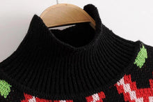 Load image into Gallery viewer, Fashion European And American Style High Collar Embroidery Contrast Color Love Geometry Pullover Sweater Top