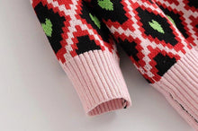 Load image into Gallery viewer, Fashion European And American Style High Collar Embroidery Contrast Color Love Geometry Pullover Sweater Top