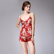 Load image into Gallery viewer, Ice Silk Pajamas Dragon Pattern Summer Silk Sleeping Skirts Women's Suspenders Shorts Two Suit Pendant Home Clothes