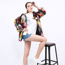 Load image into Gallery viewer, Faux Fur Multicolor Fox Fur Color Matching Coat