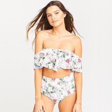 Load image into Gallery viewer, Strapless High Waist Floral Printed Off-the-shoulder Ruffled Swimsuit