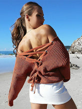 Load image into Gallery viewer, Fashion Solid Color V-neck Halterback Bandage Sweater Tops