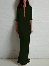 Load image into Gallery viewer, Solid Color Split-side Stand Collar Maxi Dress