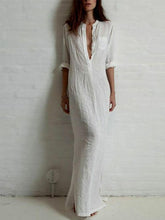 Load image into Gallery viewer, Solid Color Split-side Stand Collar Maxi Dress