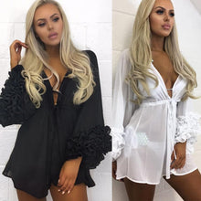 Load image into Gallery viewer, Sexy Long Sleeve Solid Color Swimwear Bikini Cover Up