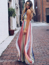 Load image into Gallery viewer, Deep V-neck Backless Gradient Maxi Dress