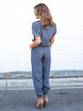 Load image into Gallery viewer, V Neck Short Sleeve Solid Color Jumpsuit Romper