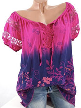 Load image into Gallery viewer, Womens Lace Blouses Summer Short Sleeve Tops Loose Shirt