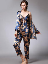 Load image into Gallery viewer, Silk Pajamas Ladies Spring and Summer Dragon Printed Silk Home Dress Three Pack