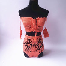 Load image into Gallery viewer, Off Shoulder Hollow Hook High Waist Bikini Swimsuit