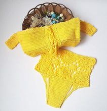 Load image into Gallery viewer, Off Shoulder Hollow Hook High Waist Bikini Swimsuit