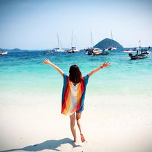 Load image into Gallery viewer, Rainbow Strips Loose Knitting Hollow Beach Blouses Bikinis