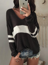 Load image into Gallery viewer, Knit V Neck Long Sleeve Stripe Tops Sweater