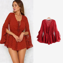 Load image into Gallery viewer, Summer Bohemian Wave Point V-Neck Print Jumpsuit