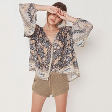 Load image into Gallery viewer, Loose Printed Blouse Bohemian Long Sleeve V-neck Blouse