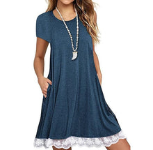 Load image into Gallery viewer, Explosions Lace Stitching Crew Neck Short Sleeve Large Size Dress