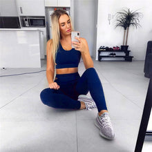 Load image into Gallery viewer, Solid Color Women's Yoga Fitness Bra and Trousers Sport Yoga Set